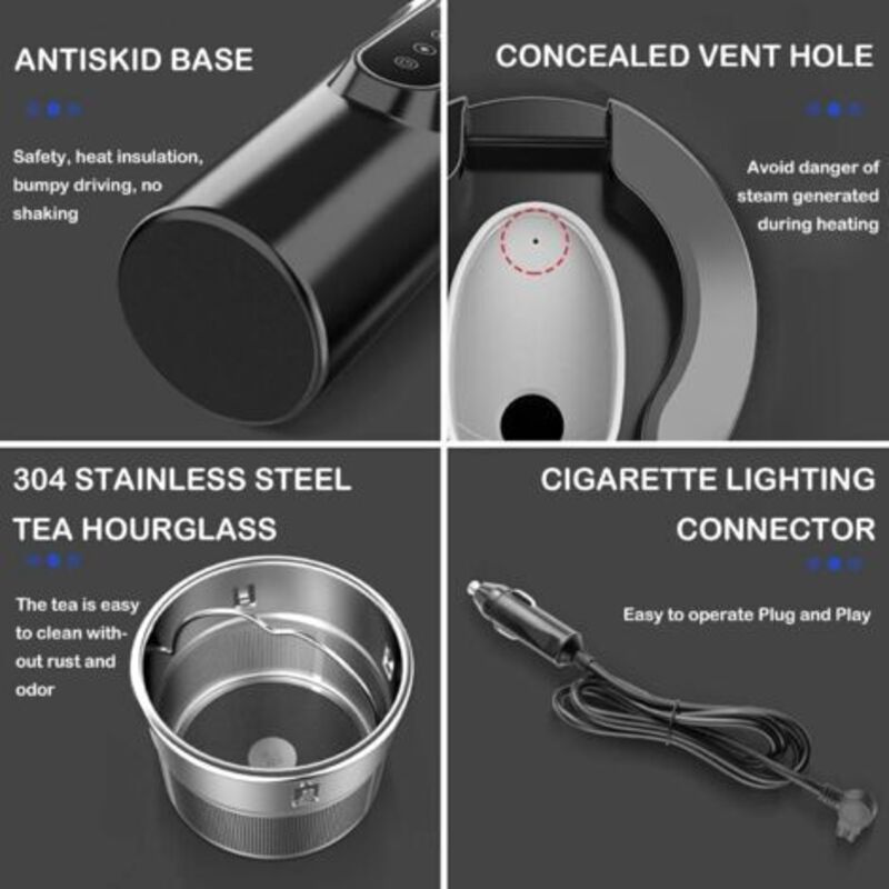 Car Kettle, 12V/24V Car Electric Kettle Heated Water Cup For Car/Truck/Travel, Portable Car Electric Kettle With Lcd