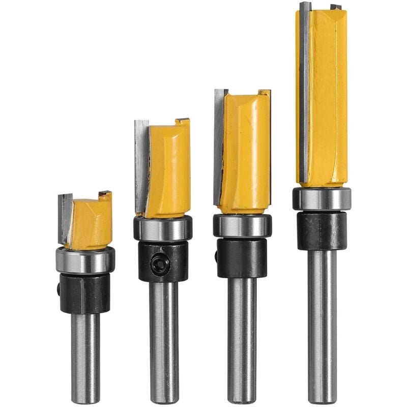 4 pcs 1/4" Wood ROuter Bit Copy Cutter (4 Sizes) High Quality Alloy Steel Blade 10Mm, 20Mm, 25Mm, 38Mm For Solid Wood,