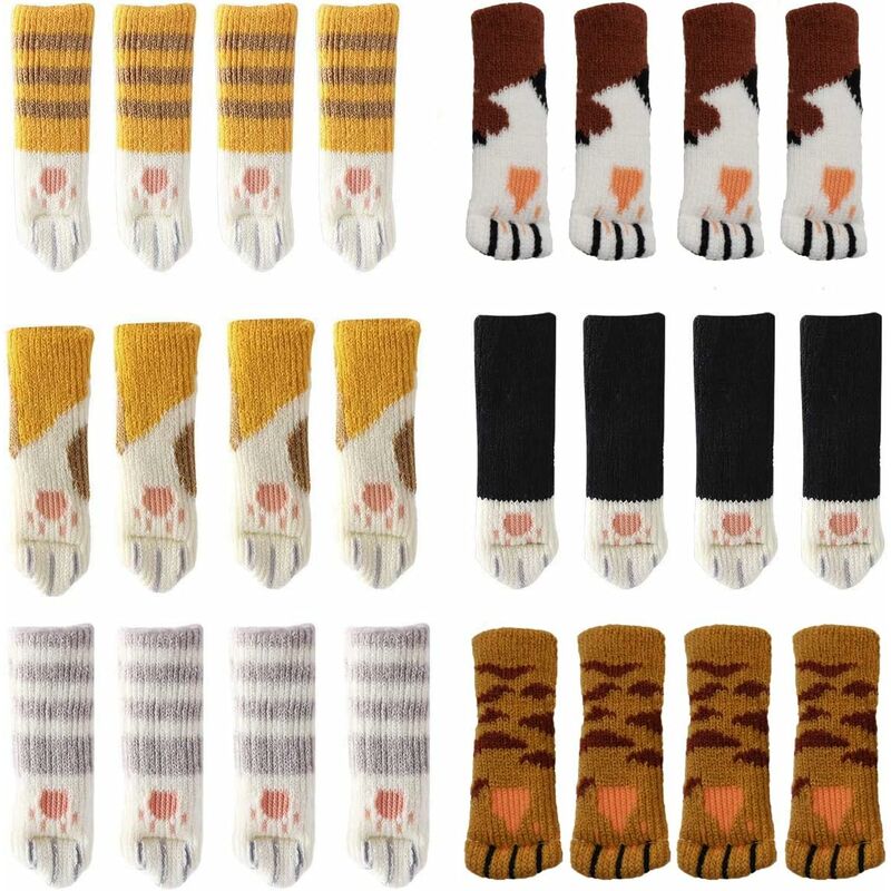 24 Cute Cat Paw Chair Socks Chair Leg Covers Floor Protectors Anti-Scratch Anti-Noise 24 pcs(6 Sets)