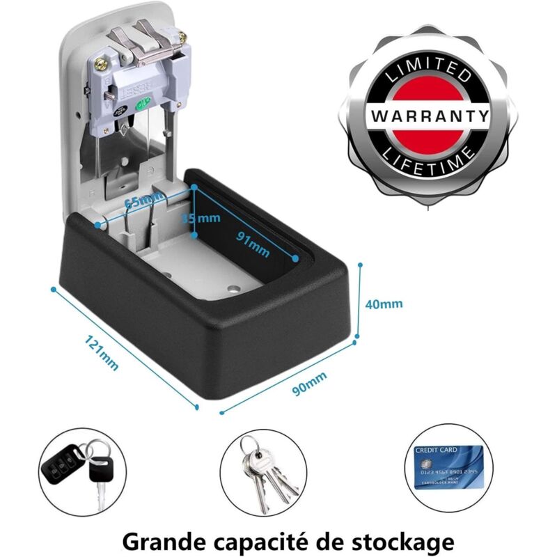 Outdoor Security Key Box, Wall Mounted Key Box With 4 Digit Code, 5 Keys Security Storage Key Holder Box, For Home