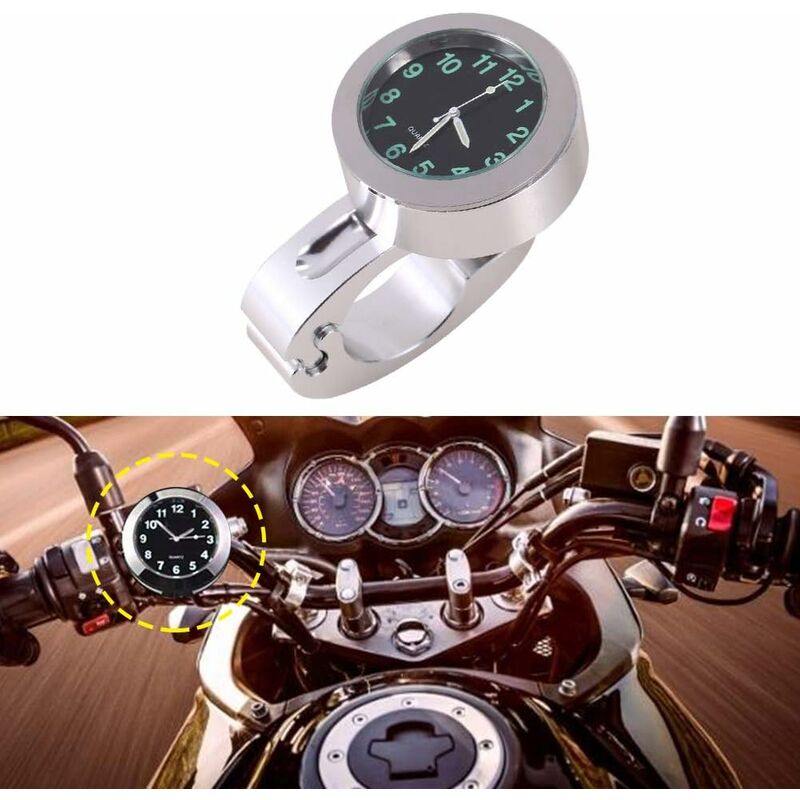 Motorcycle Handlebar Clock, Silver Motorcycle Waterproof Handlebar Glow Mount Clock Watch For Most Motorcycle Cruiser