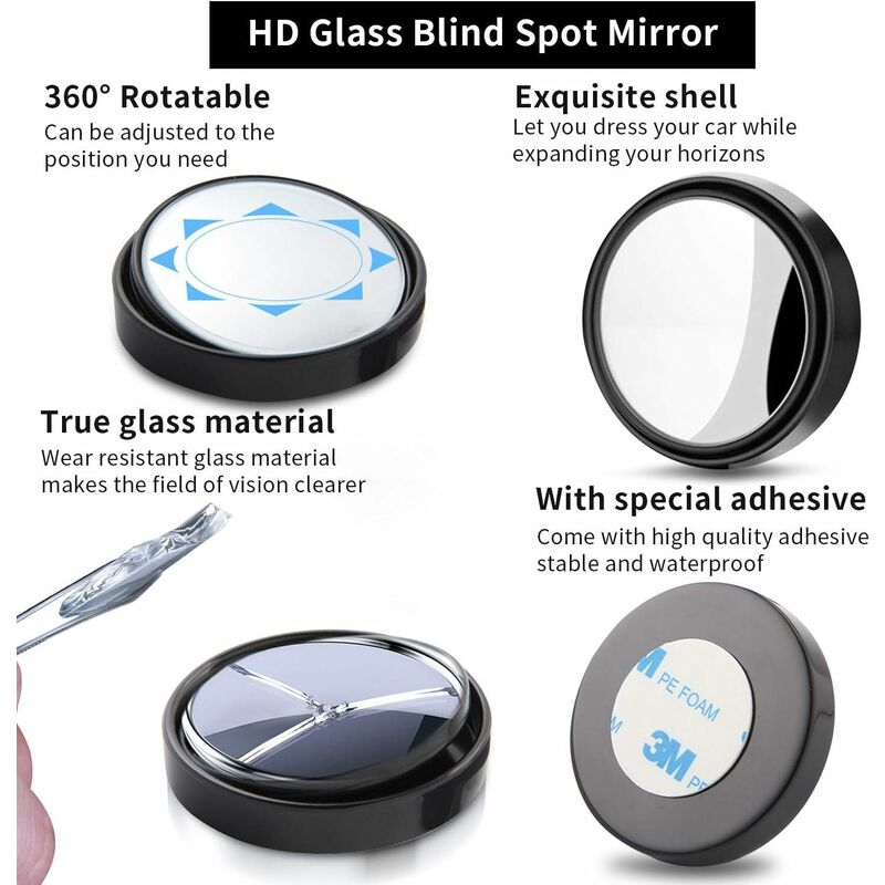 2 pcs 360° ROtation Blind Spot Mirrors, Hd Wide Angle Rear View Mirrors With 3M Self-Adhesive Blind Spot Mirror