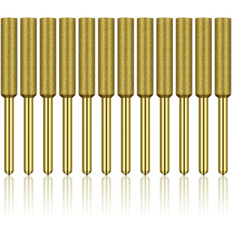 12 pcs Diamond Chainsaw Sharpener, High Hardness Titanium Plated Burr Grinding Wheel, Chainsaw Sharpener Stone Bits,
