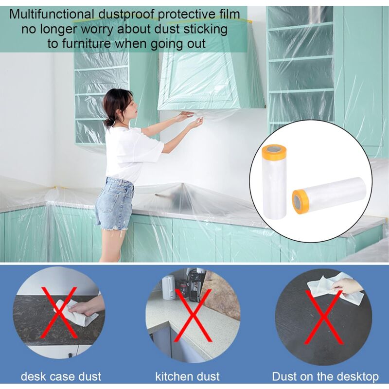 2 Pack Pe Material Furniture Dustproof Film High Adhesive Paint Protection Cover Sofa Furniture Dustproof Cover (3M