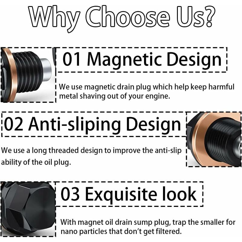 Oil Pan Screw, Universal Metal Anodized Magnetic Engine Oil Pan Nut Drain Plug Anti-Theft With Ring, Universal Oil Pan