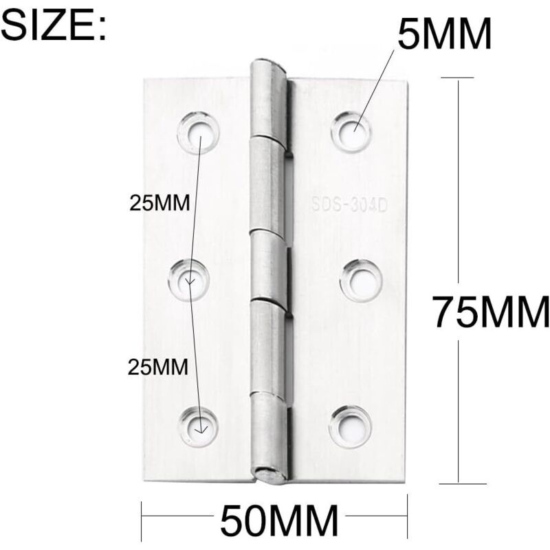 10 pcs Stainless Steel Home Furniture Hardware Door Hinge Long 75Mm X 50Mm