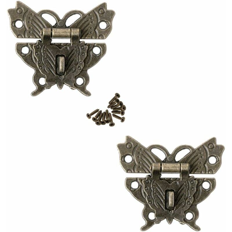 2 Antique Style Latch Vintage Locks Hasp Latch Lock Clasp Butterfly Buckle Lock For Decorative Cabinet Wardrobe Jewelry