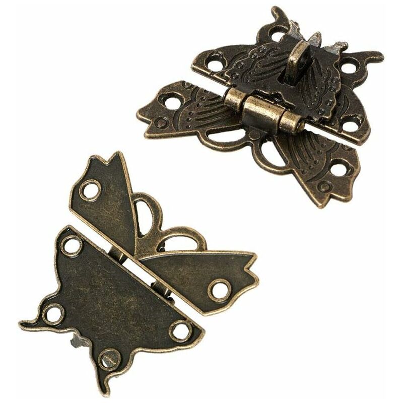 2 Antique Style Latch Vintage Locks Hasp Latch Lock Clasp Butterfly Buckle Lock For Decorative Cabinet Wardrobe Jewelry
