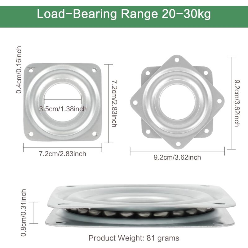 360 Degree ROtating Tray 6 Pieces Metal Turntable Tv Swivel Plate Square ROtating Plate 4 Ball Bearing Swivel Plate For