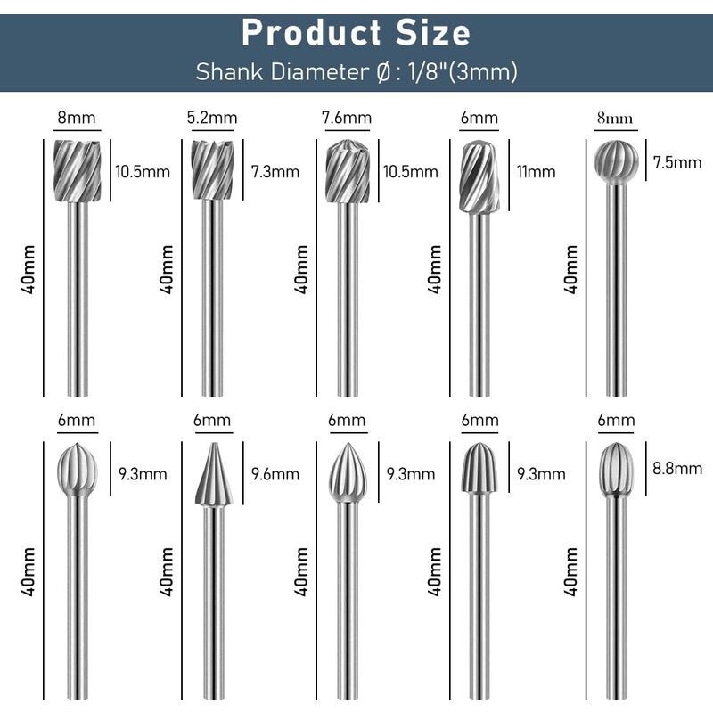 20 pcs ROtary Burr Set, High Speed Steel Carving Tool With 3Mm Grinding Head For Woodworking Carving Engraving Drilling