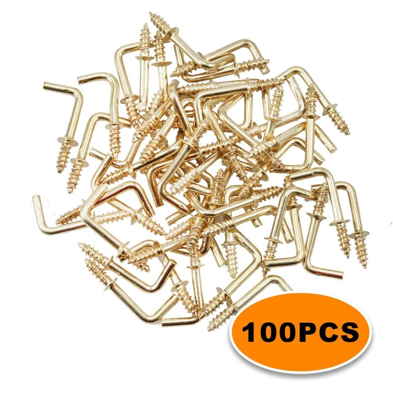 100 pcs 1.5Cm Right Angle Screw Hooks Square Screw Hooks L Shaped Screw Hooks Fixing Accessories With Storage Box For