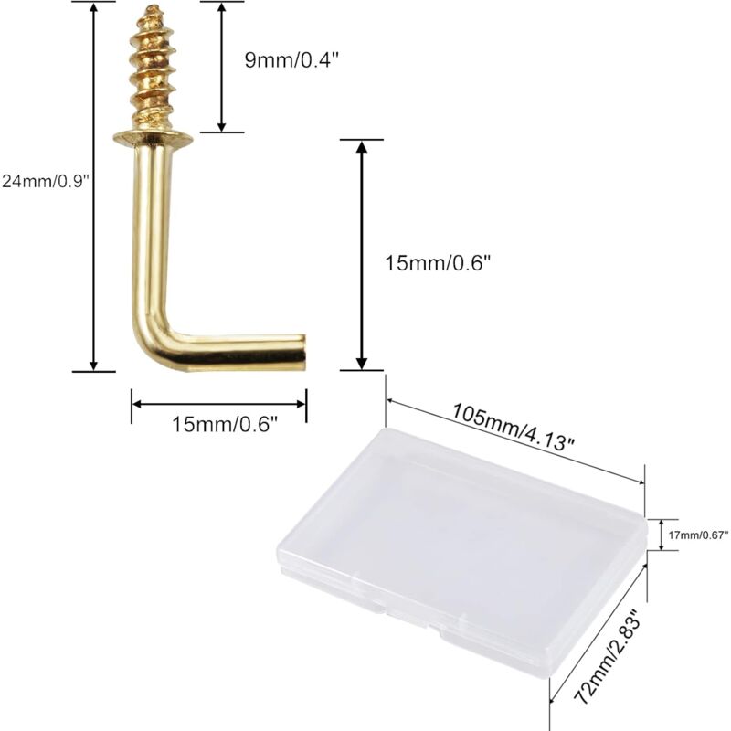 100 pcs 1.5Cm Right Angle Screw Hooks Square Screw Hooks L Shaped Screw Hooks Fixing Accessories With Storage Box For