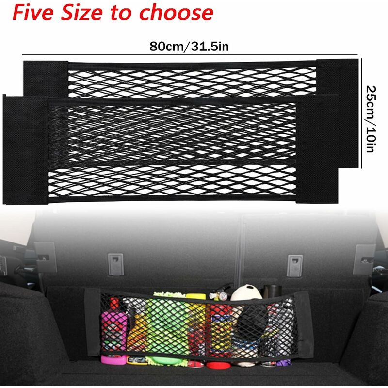 [2 Pack] Car Trunk Net, Trunk Storage Net, Large Size 80 X 25 Cm, Bottles, Groceries, Storage Add On Organizers For Car