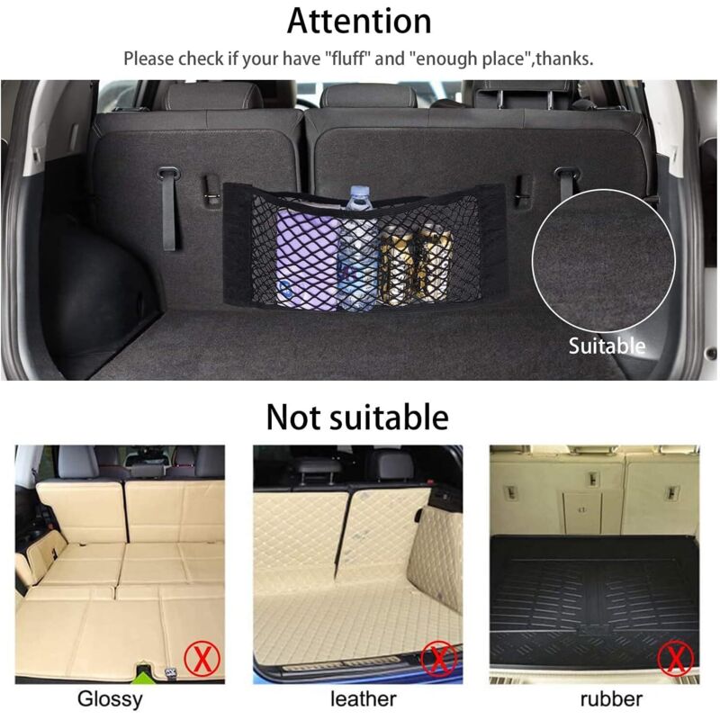 [2 Pack] Car Trunk Net, Trunk Storage Net, Large Size 80 X 25 Cm, Bottles, Groceries, Storage Add On Organizers For Car