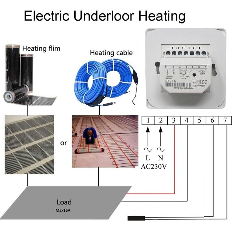 Manual Electric Underfloor Heating ROom Thermostat With Sensor Ac 220V 16A, Mechanical Underfloor Heating Thermostat
