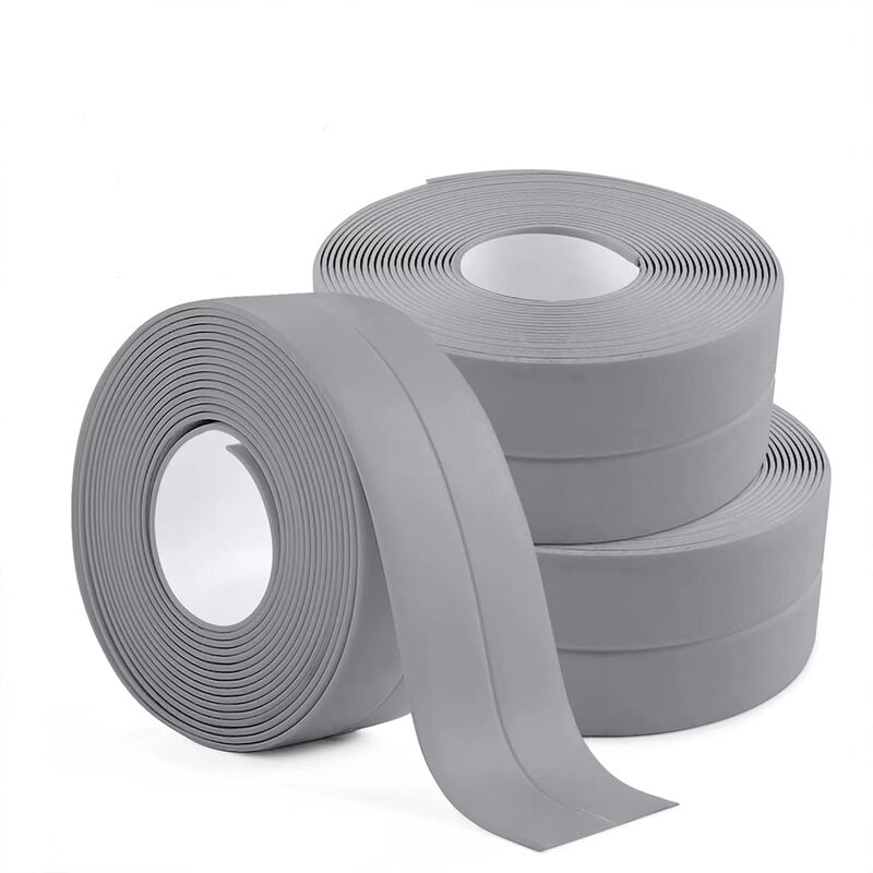 3 ROlls Waterproof Sealing Strip, Bathroom Seal, Pvc Self-Adhesive Caulking Tape For Kitchen, Toilet, Bathtub (Grey)