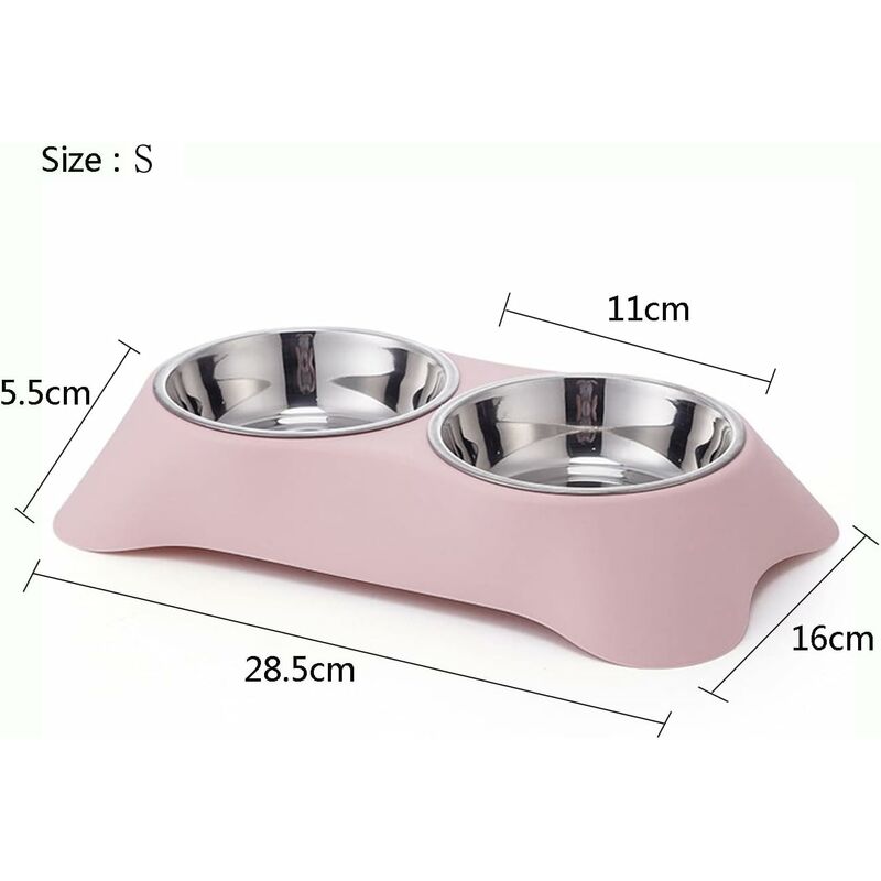Double Dog Bowl, Non-Slip Stainless Steel Double Bowl With Spill Proof For Small Dogs And Cats (S, Pink)