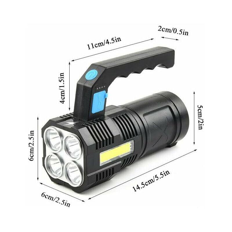 Ultra Powerful Rechargeable Cob LED Flashlight Waterproof Work Light 4 Modes Portable Emergency Torch For Hiking