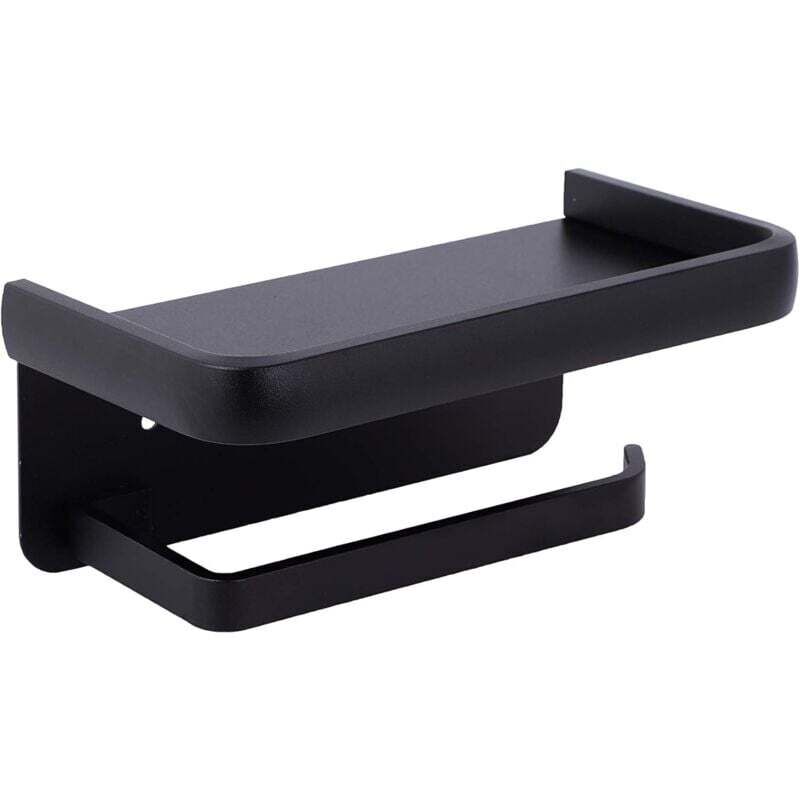 Wall Mounted Toilet Paper Holder Aluminum ROll Holder Toilet Paper Holder With Storage Shelf Black