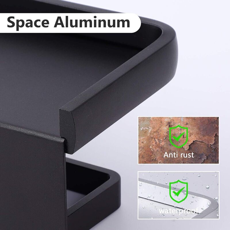 Wall Mounted Toilet Paper Holder Aluminum ROll Holder Toilet Paper Holder With Storage Shelf Black