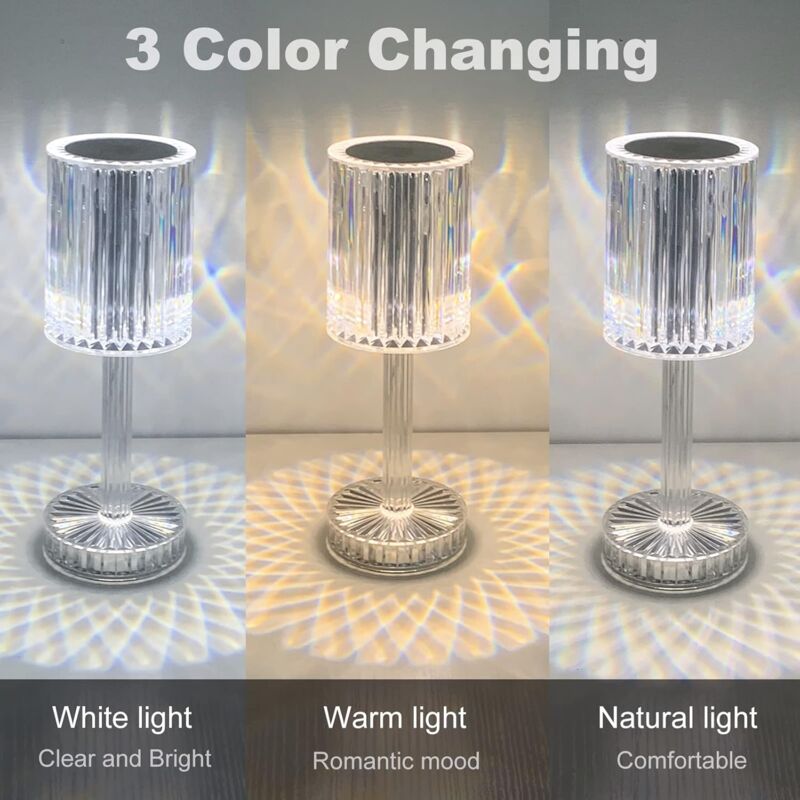 Crystal LED Table Lamp, Rechargeable Cordless Table Lamp, Touch Dimming LED Bedside Lamp For Living ROom Hotel Bedroom