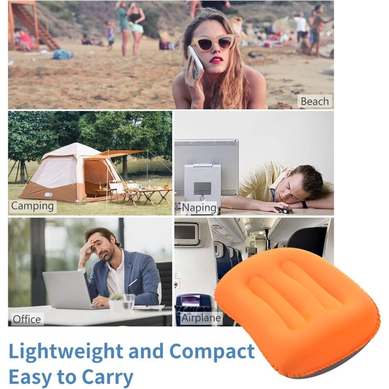 Inflatable Camping Pillows Orange 2 Pack Compact And Ultralight Beach Pillows For Travel, Hiking And Mountaineering