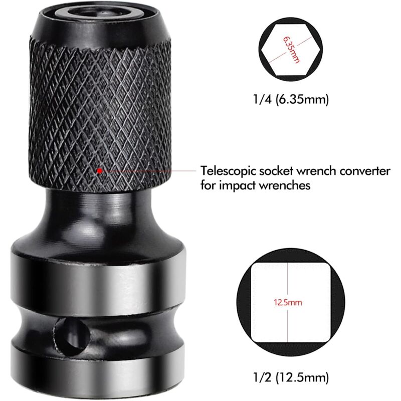 2 pcs Socket Adapters 1/2" Square Drive To 1/4" Impact Wrench Adapter Quick Release Converter For Impact Ratchet Wrench