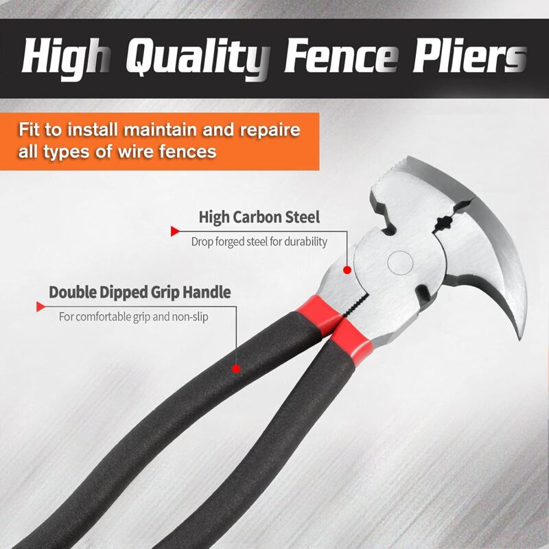 10.5" Fence Pliers - Solid Joint Pliers - Fence Pliers - Heavy Duty Fence Pliers - Multi-Tool For Fencing - Pliers With
