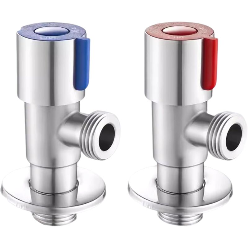2 pcs Stainless Steel Faucet Angle Valve 1/2' Angle Valve Angle Control Valve For Bathroom, Kitchen, Toilet (Blue, Red)