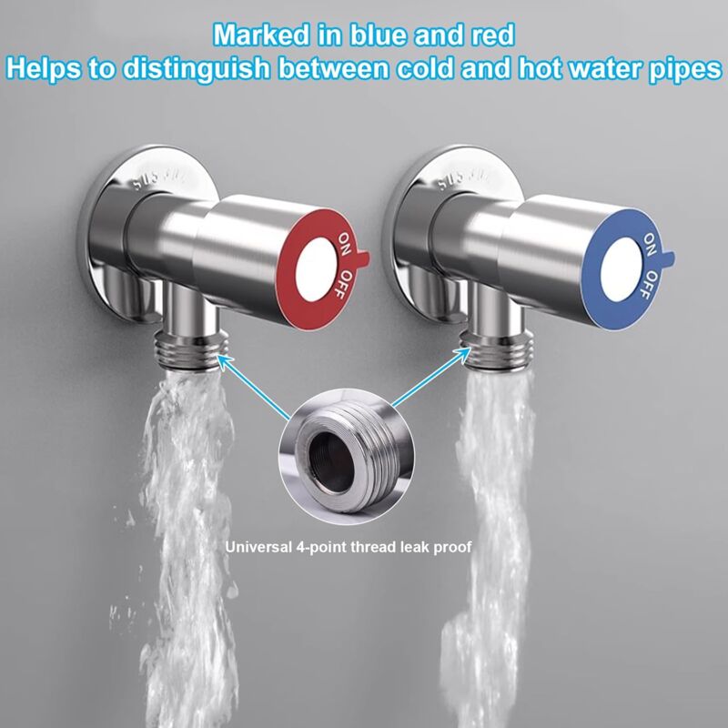 2 pcs Stainless Steel Faucet Angle Valve 1/2' Angle Valve Angle Control Valve For Bathroom, Kitchen, Toilet (Blue, Red)