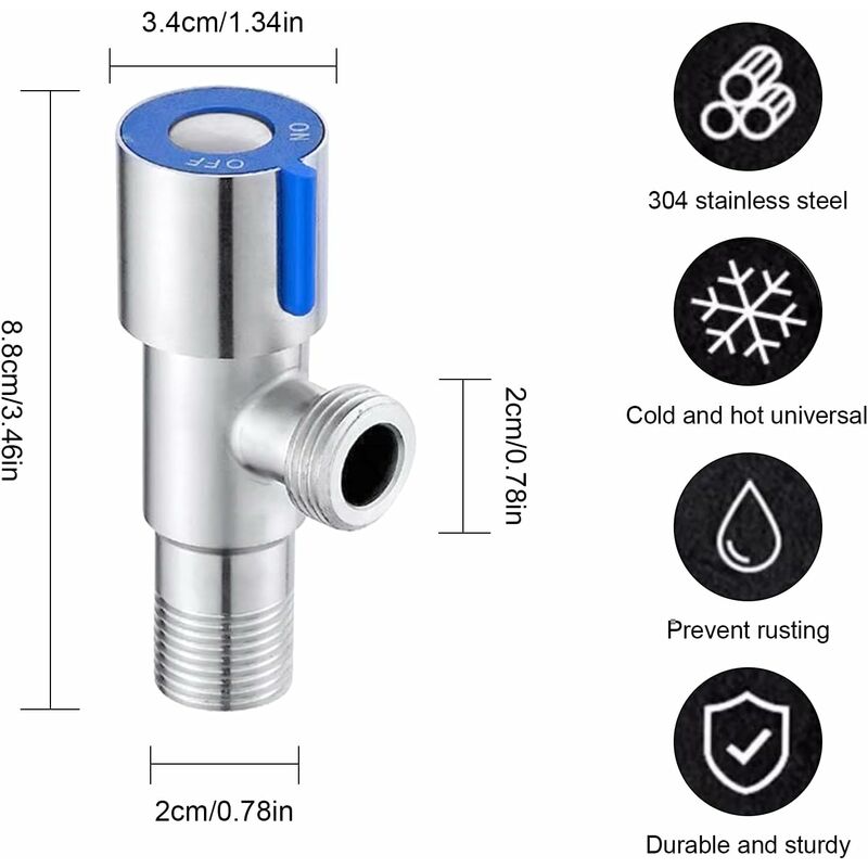 2 pcs Stainless Steel Faucet Angle Valve 1/2' Angle Valve Angle Control Valve For Bathroom, Kitchen, Toilet (Blue, Red)