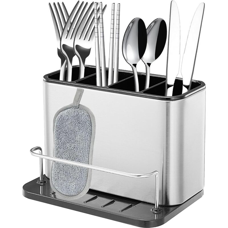 Cutlery Drainer, Fork Spoon Organizer Rack With 4 Compartments With Drainer, For Knife And Fork, Spoon, Sink Drying