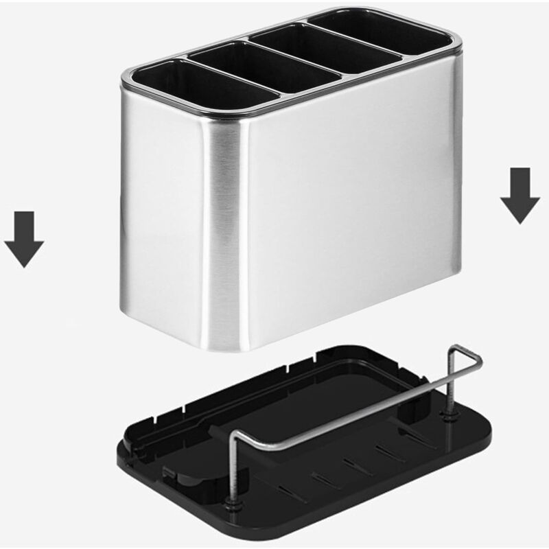 Cutlery Drainer, Fork Spoon Organizer Rack With 4 Compartments With Drainer, For Knife And Fork, Spoon, Sink Drying