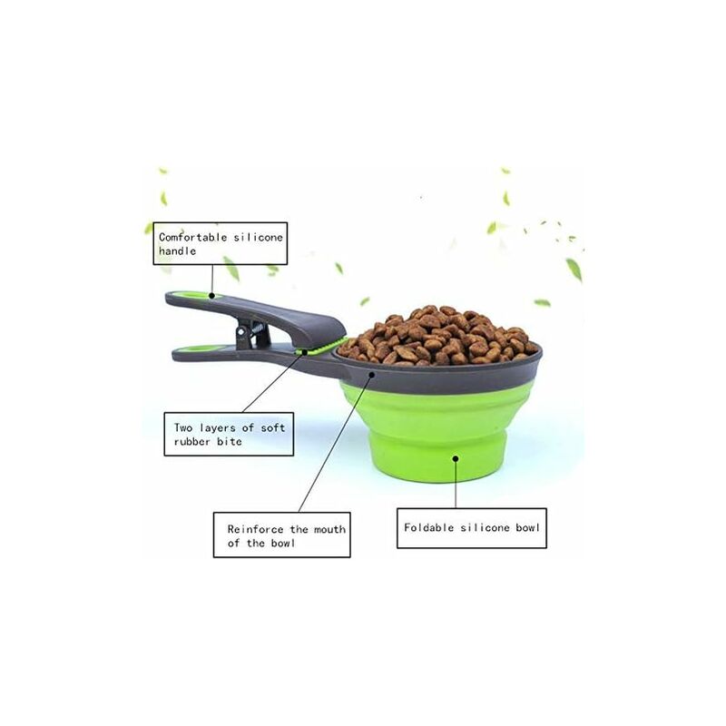 Multi-Purpose Pet Food Scoop, 3 In 1 Collapsible Silicone Measuring Cup And Bag Seal Clip For Dog Cat Storage Food
