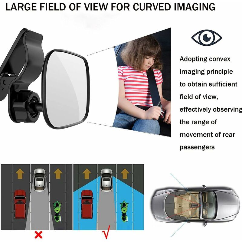 Baby Car Mirror, 360° ROtation Car Rear View Mirror, Baby Rear View Mirror With Clip, Baby Monitor For Wide View, Back