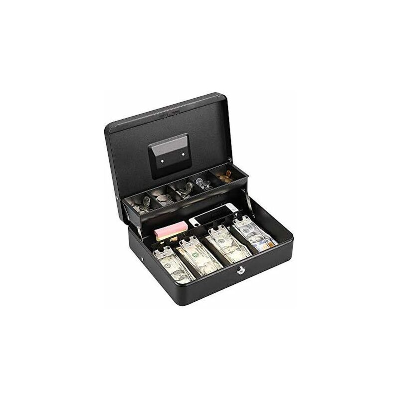 Lockable Metal Money Box Cash, Coin &amp; Security Box Large Cash Box With Lock - New Metal Money Box - Black