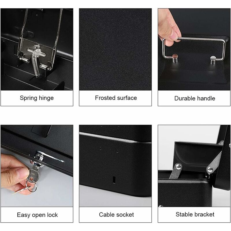 Lockable Metal Money Box Cash, Coin & Security Box Large Cash Box With Lock - New Metal Money Box - Black