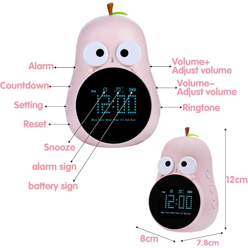 Kids Alarm Clock Light Cute Bulb Creative Bedside Lamp Night Light Programmable Snooze Wake Up Alarm Clock For Girls