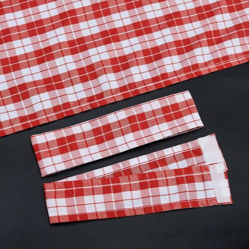 2 pcs Set Perforated Opaque Curtains With 2 Tiebacks Plaid Pattern Window Decoration For Bedroom Indoor Red H/W 120/80Cm