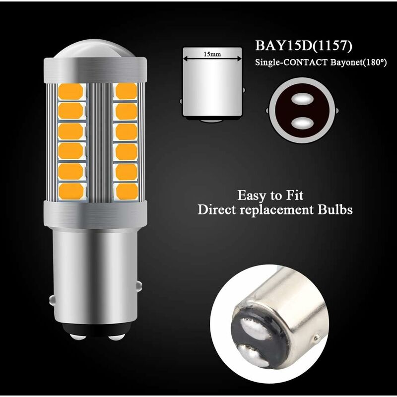 Amber 1157 Ba15D P21/5W 5630 33Smd Car LED Bulbs Canbus 900Lm Super Bright Front And Rear Turn Signal Light Indicator