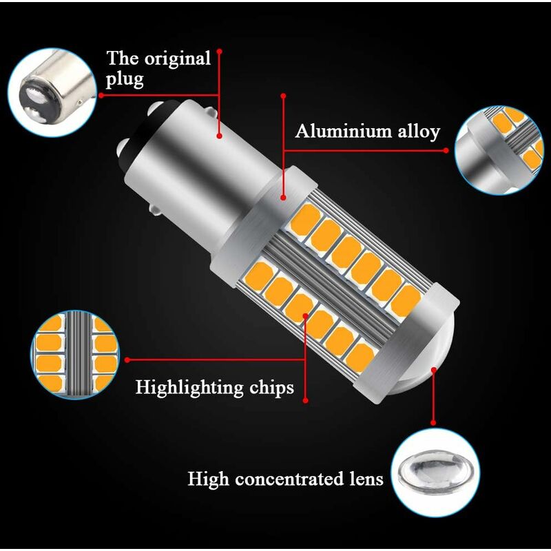 Amber 1157 Ba15D P21/5W 5630 33Smd Car LED Bulbs Canbus 900Lm Super Bright Front And Rear Turn Signal Light Indicator