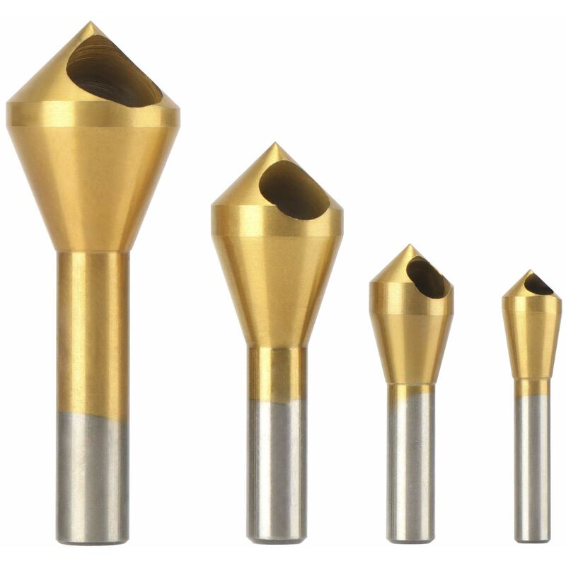 4 pcs Deburring Countersink Bit 90°Hss Titanium Coated Countersink Drill Bit Metal Chamfering Screw Tool Suitable For