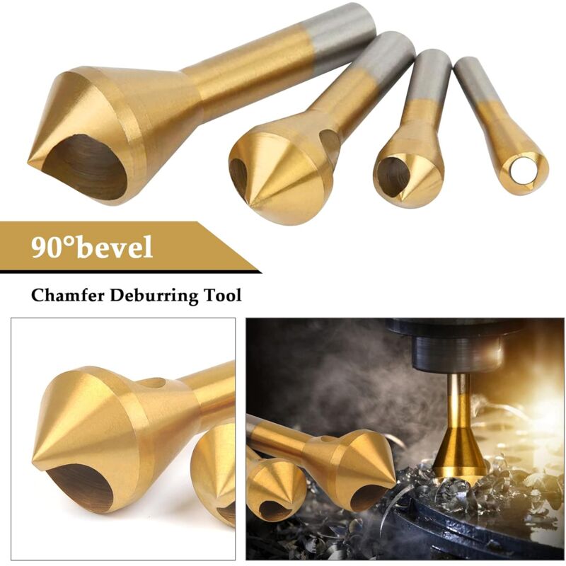 4 pcs Deburring Countersink Bit 90°Hss Titanium Coated Countersink Drill Bit Metal Chamfering Screw Tool Suitable For