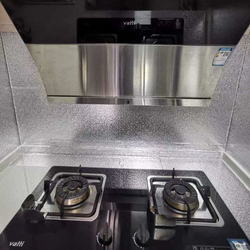 Silver Self Adhesive Vinyl Wallpaper Aluminum Foil Look Waterproof Greaseproof For Kitchen Cupboards Diy Wall Stickers