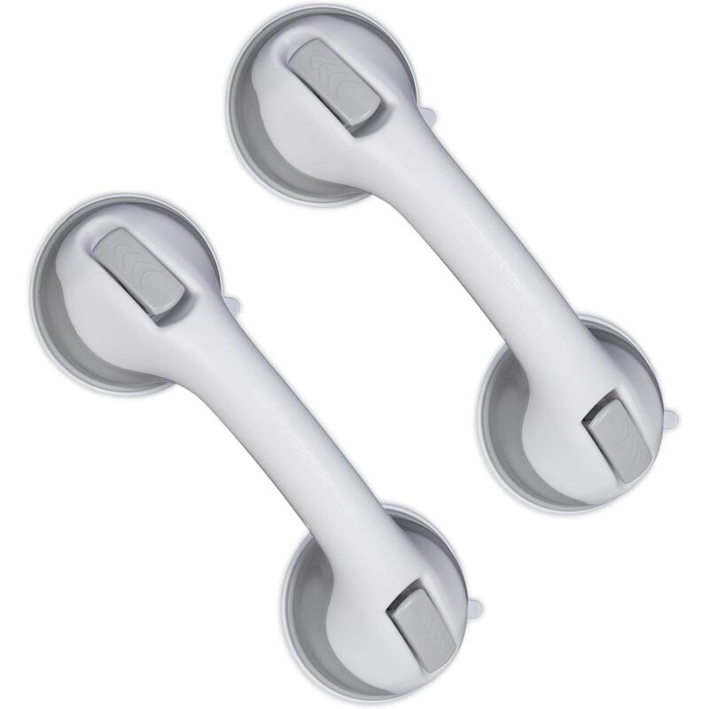 Suction Cup Handle, 2 pcs Set, Shower & Bath Grab Bar, 25 Kg, For Elderly, Wall, In White/Grey