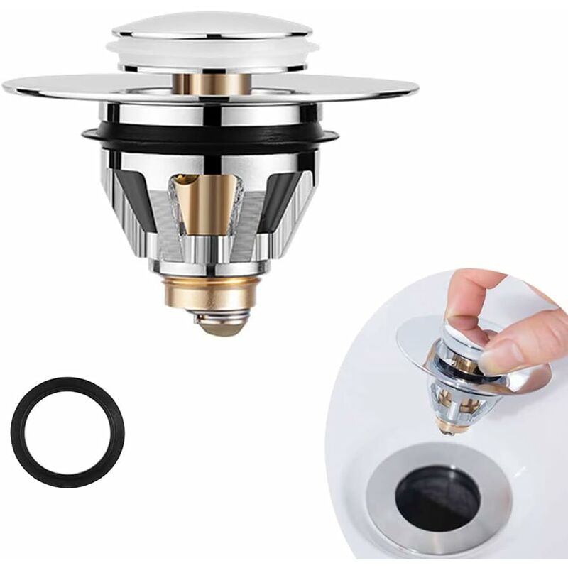 Universal Sink Drain Filter, Anti-Blocked Stainless Steel Sink Plug Push-In Stopper, Sink Plug, Anti-Odor Hair Filter