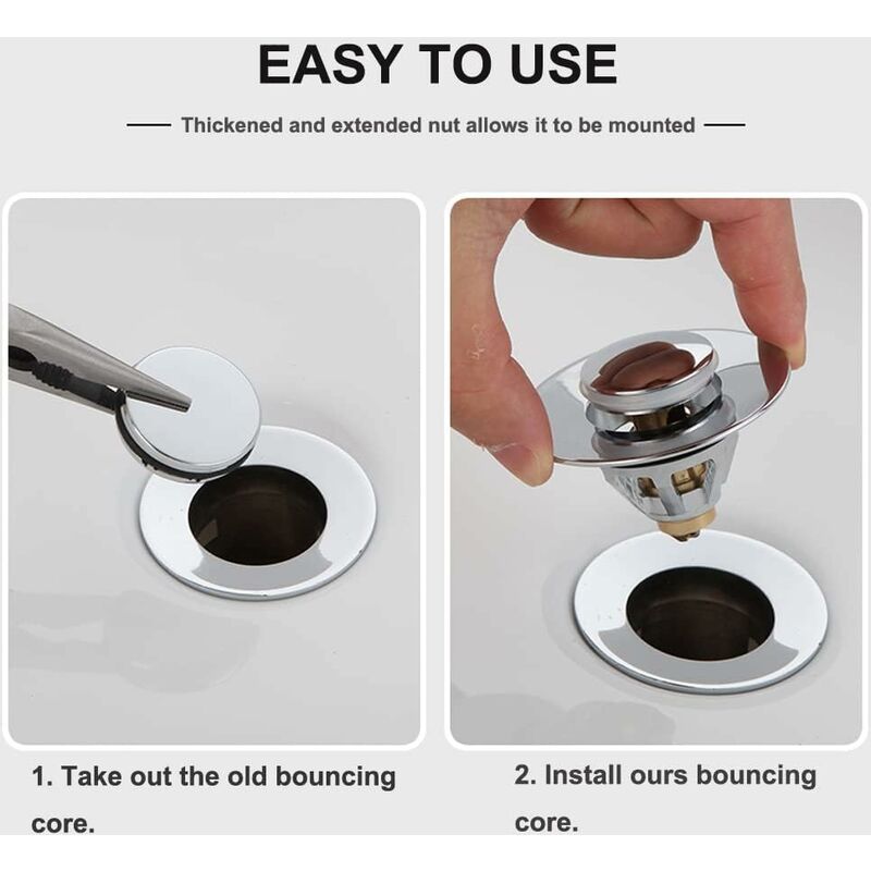 Universal Sink Drain Filter, Anti-Blocked Stainless Steel Sink Plug Push-In Stopper, Sink Plug, Anti-Odor Hair Filter