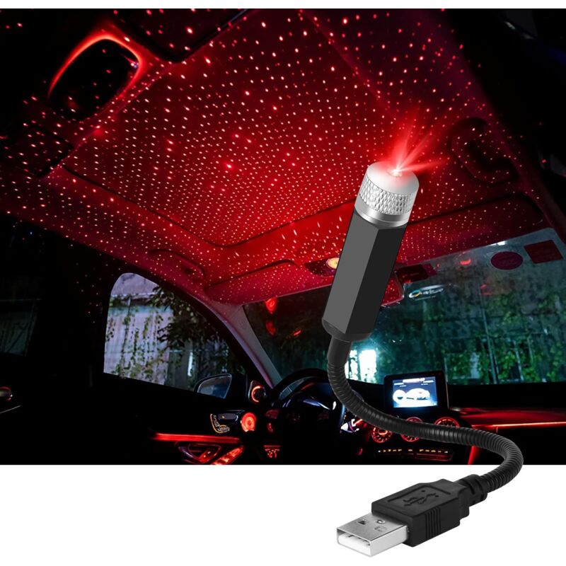 Atmosphere Light, Usb Car ROof Lamp Starry Sky Atmosphere LED Projector Red Night Light Adjustable Multiple Modes,