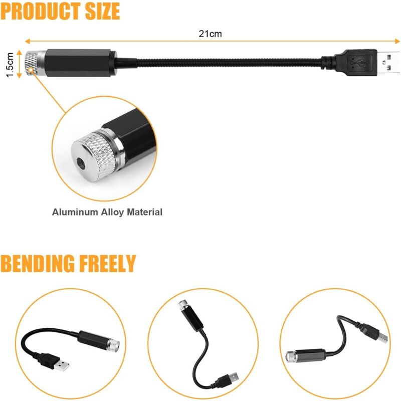 Atmosphere Light, Usb Car ROof Lamp Starry Sky Atmosphere LED Projector Red Night Light Adjustable Multiple Modes,