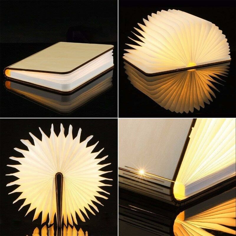 LED Wooden Book Lamp, Christmas Gift Idea Book Lamp Folding And Magnetic, Usb Rechargeable LED Paper Lamp, Decorative